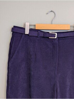 1980's/1990's Belted Purple Velveteen Trousers - Women's Size 18/XL